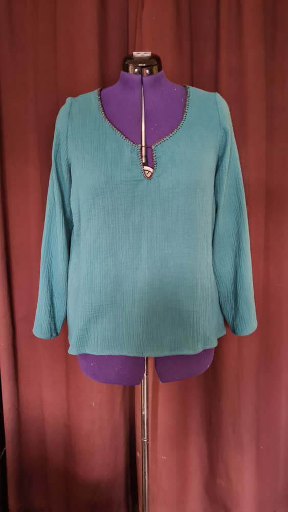 Bluse aus Gaze in petrol