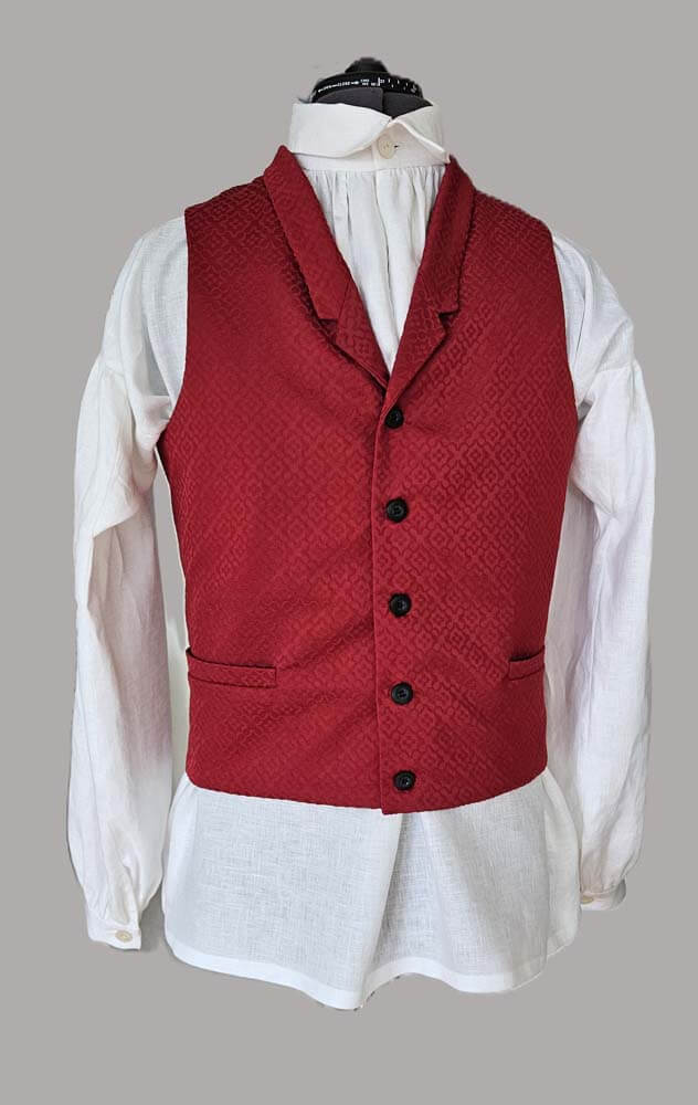 weste-regency-empire-rot-hemd Regency-Weste aus rotem Jacquard